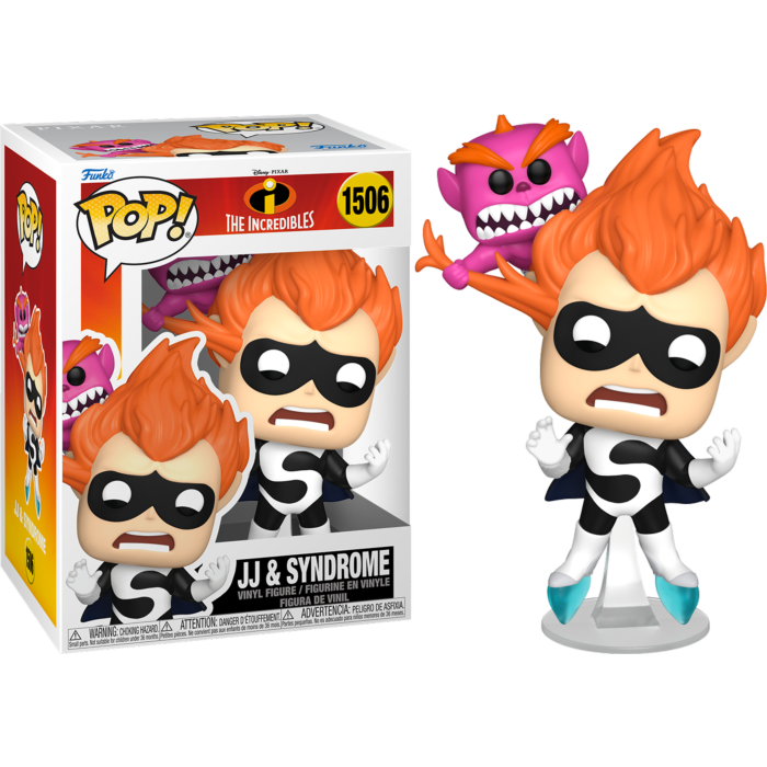 Figura Funko Pop de Síndrome de Los Increíbles con Jack-Jack, mostrada dentro y fuera de su caja.