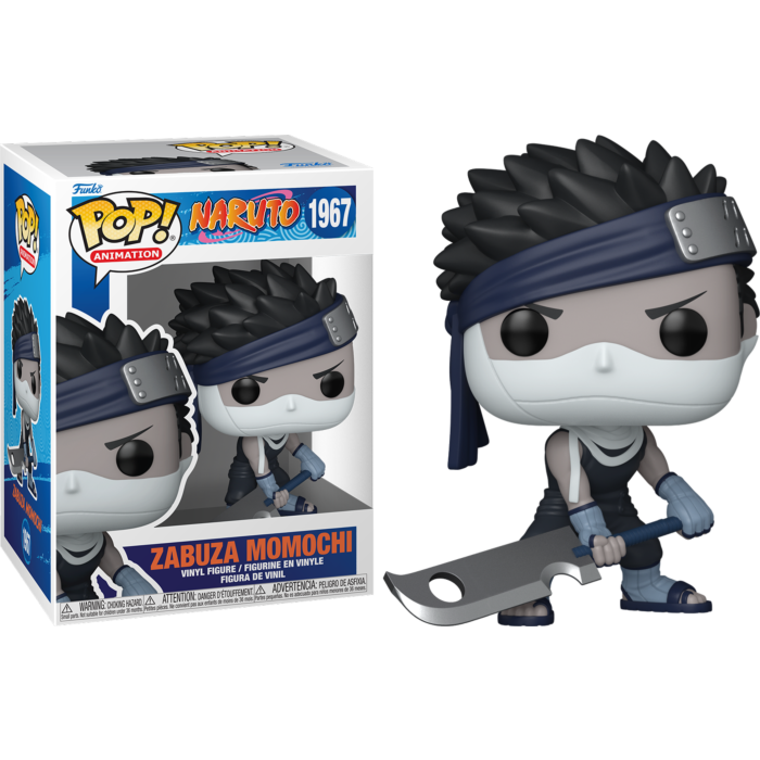 Figura de vinilo Funko Pop de Zabuza Momochi con espada junto a su caja.