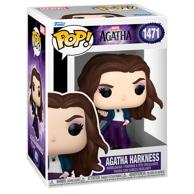Funko POP! Vinylfigur von Agatha Harkness aus Marvel, Nummer 1471, in Originalverpackung.