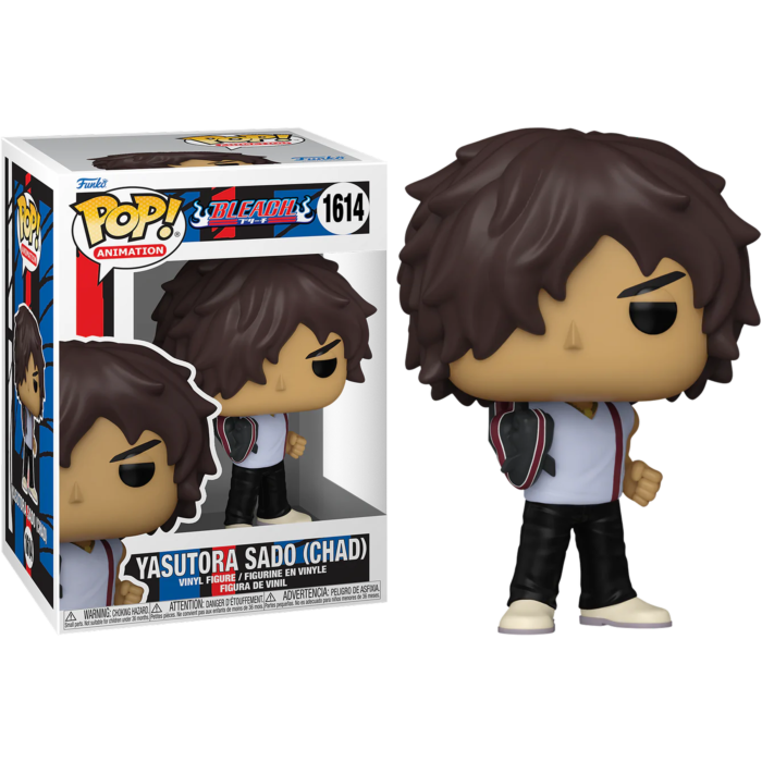 Figurka Funko Pop Yasutora Sado (Chad) z pudełkiem na czarnym tle.