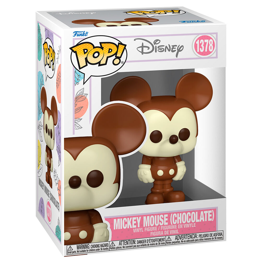Una figure in vinile Funko Pop di Mickey Mouse cioccolato nella sua scatola illustrata.