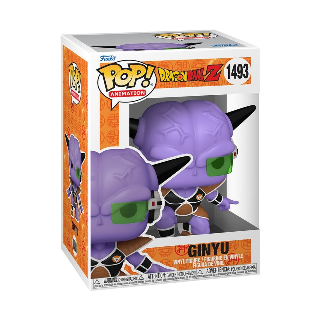 Eine Funko Pop Figur von Ginyu aus Dragon Ball Z in einer bunt bedruckten Sammlerbox.