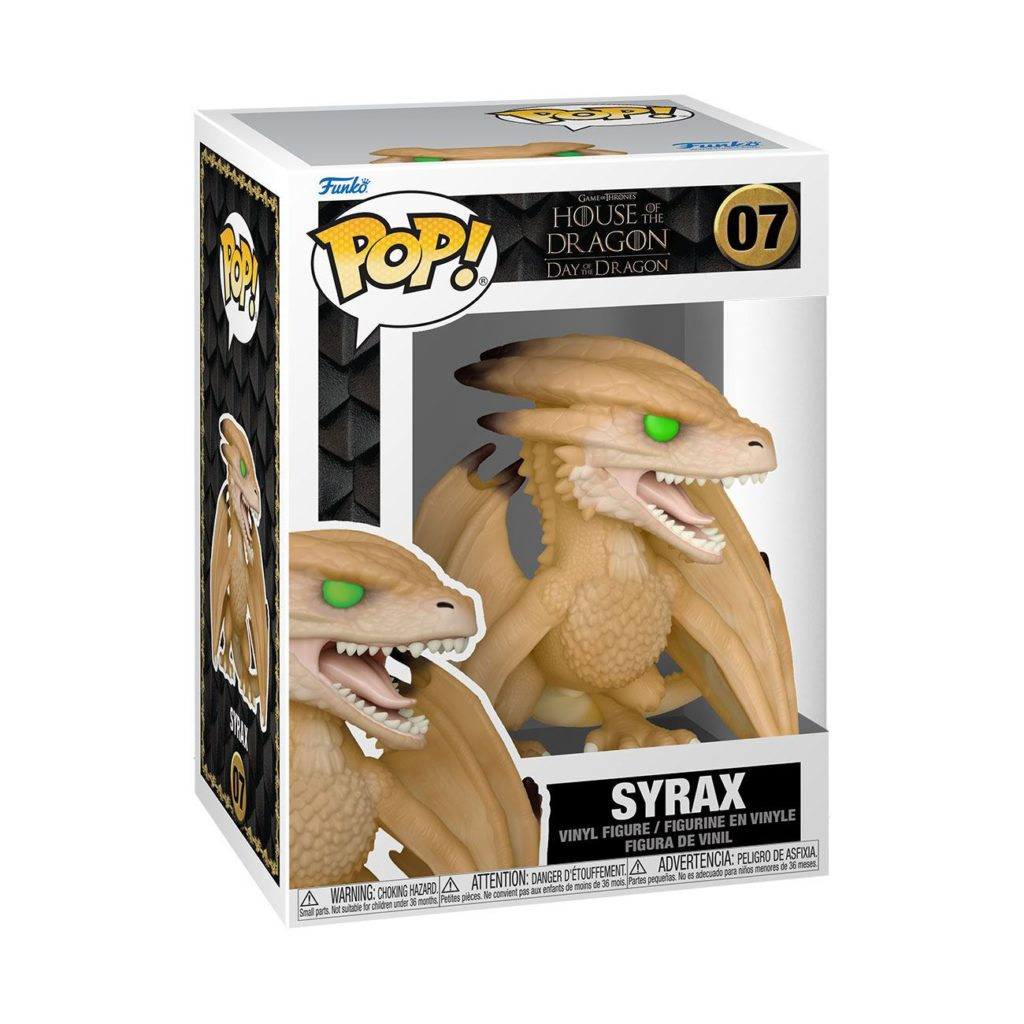 Figura de vinilo Funko Pop de Syrax de House of the Dragon en caja.