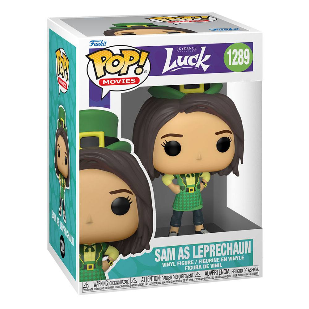 Eine Funko Pop Figur von Sam als Leprechaun in einer bunten Sammlerbox.