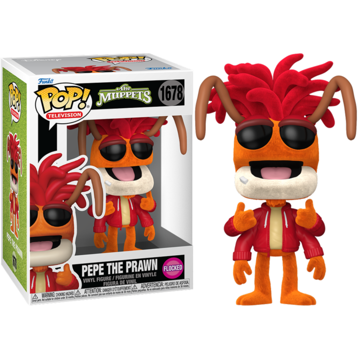 Figura de vinilo Funko Pop de Pepe the Prawn junto a su caja.