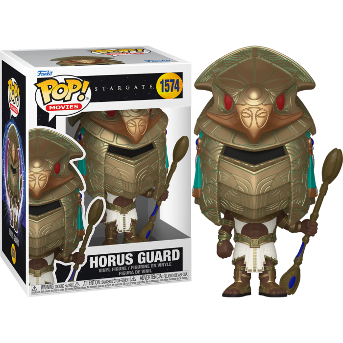 Figura de vinilo Funko Pop de Horus Guard de Stargate junto a su caja ilustrada.