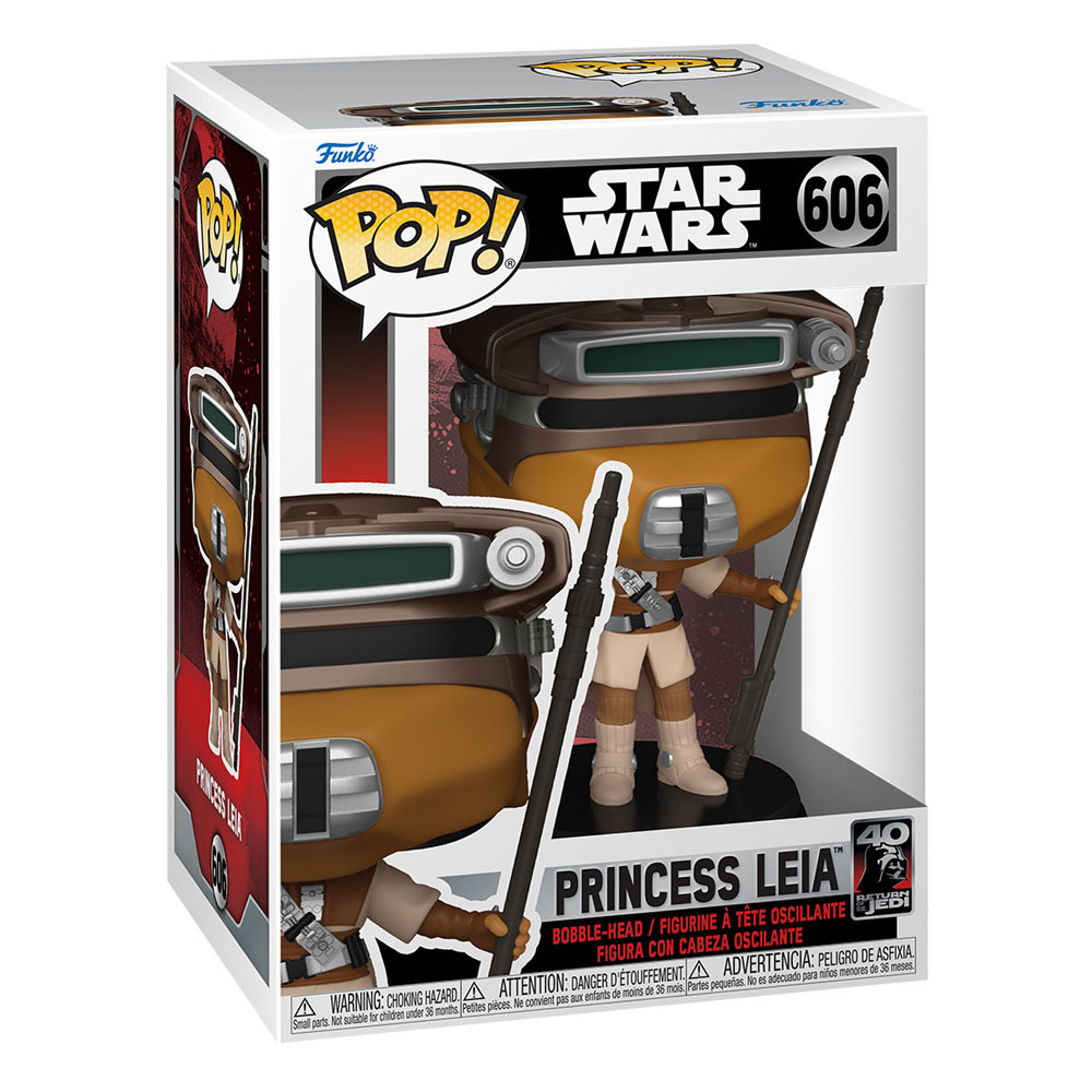 Funko Pop Star Wars Figur von Prinzessin Leia in ihrer Verkleidung als Boushh in einer ungeöffneten Sammlerbox.