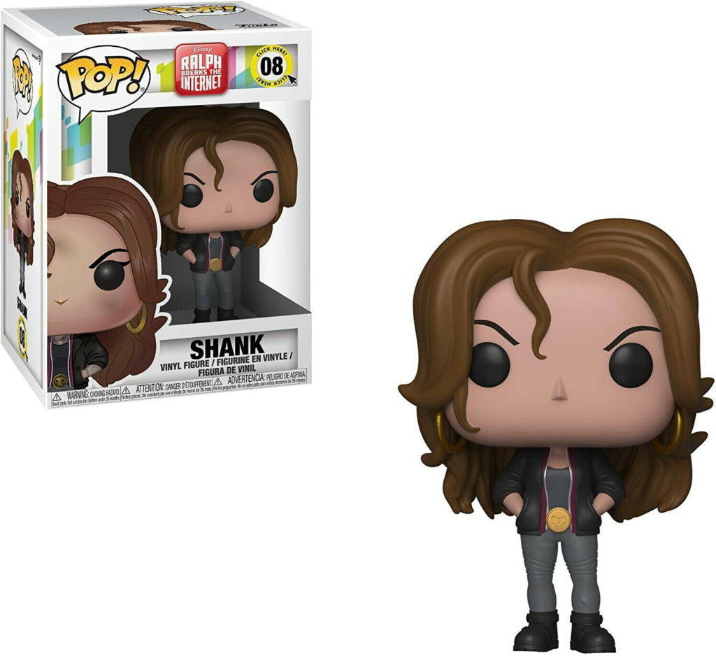 Funko Pop Figur von Shank aus Ralph Breaks the Internet, stehend in schwarzer Jacke und grauen Hosen.