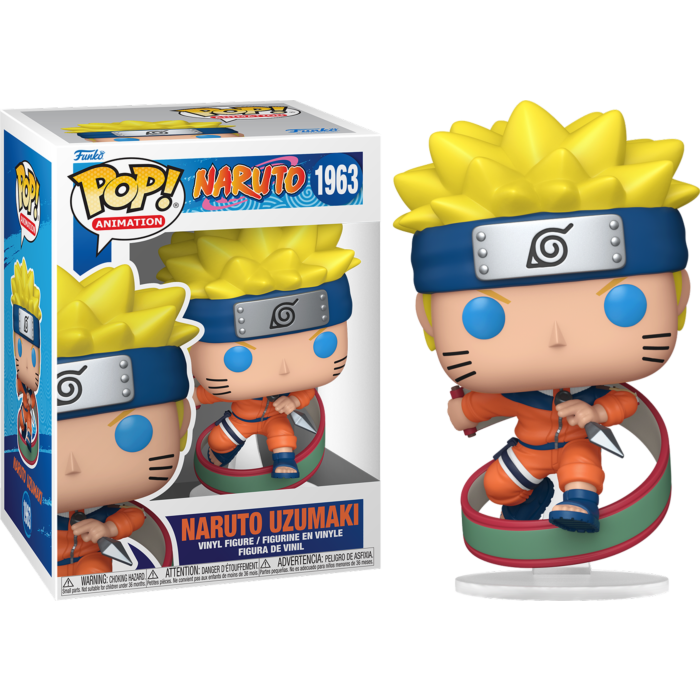 Naruto Uzumaki Funko Pop Vinyl-Figur 1963 außerhalb ihrer Verpackung mit einem Kunai-Messer.