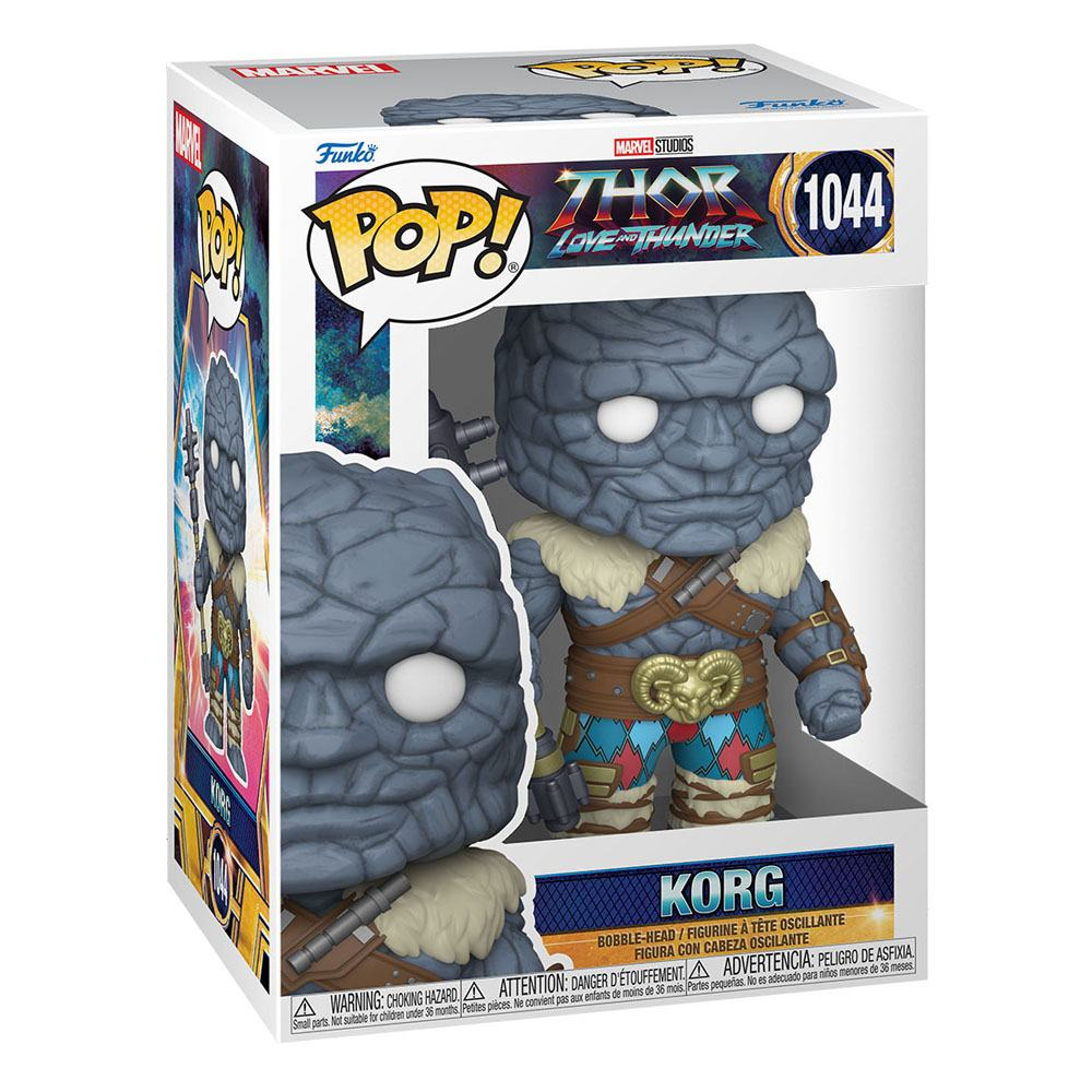 Eine Korg Funko Pop Figur aus Thor: Love and Thunder in ihrer ungeöffneten Verpackung.