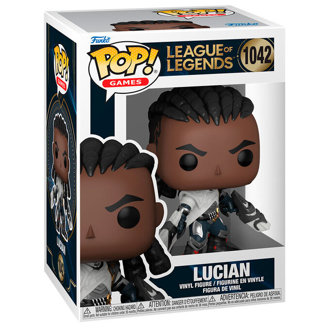 Lucian Funko Pop Vinyl-Figur Nr. 1042 in weiß-blauer Rüstung und Dreadlocks in ungeöffneter Box.