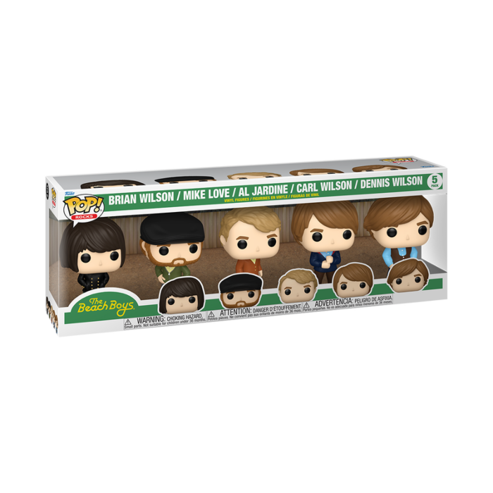 Una caja de cinco figuras Funko Pop con los miembros de la banda The Beach Boys.