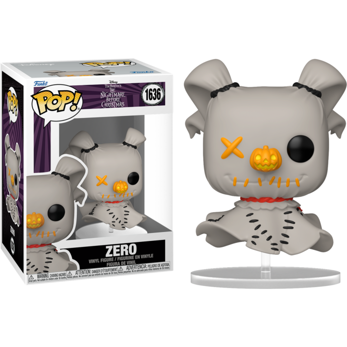 Figura de vinilo Funko Pop de Zero de Nightmare Before Christmas con caja.