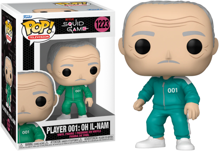 Figura Funko Pop gracza 001 Oh Il-nam z Squid Game w zielonym dresie i białych butach.