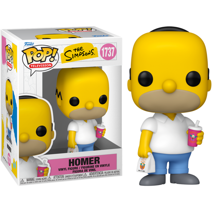 Figura de vinilo Funko Pop de Homer Simpson junto a su caja.