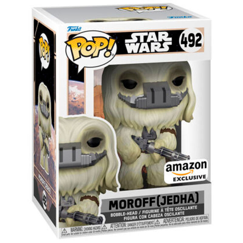 Figura Funko Pop przedstawiająca Moroffa ze Star Wars w zamkniętym pudełku z naklejką Amazon Exclusive.