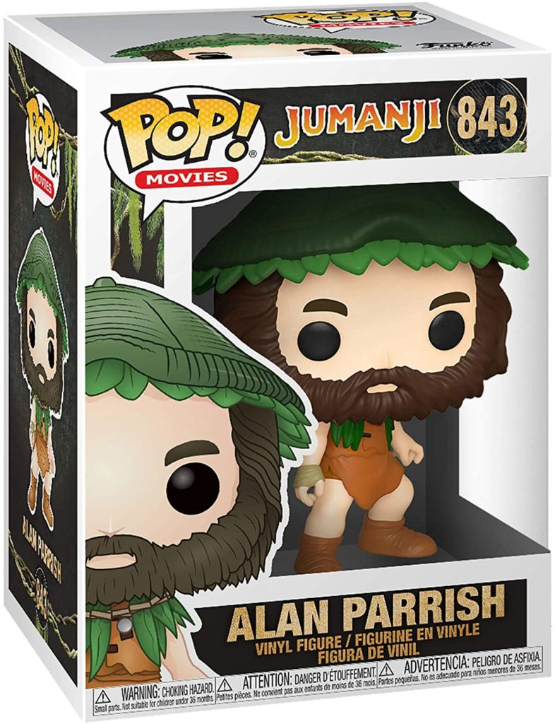 Alan Parrish Funko Pop Vinyl-Figur in ihrer Originalverpackung mit Dschungel-Thema.