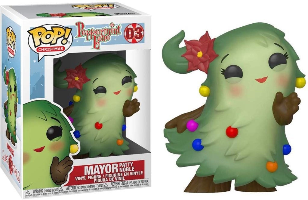 Bürgermeisterin Patty Noble Funko Pop Vinylfigur neben ihrer weihnachtlichen Verpackung.