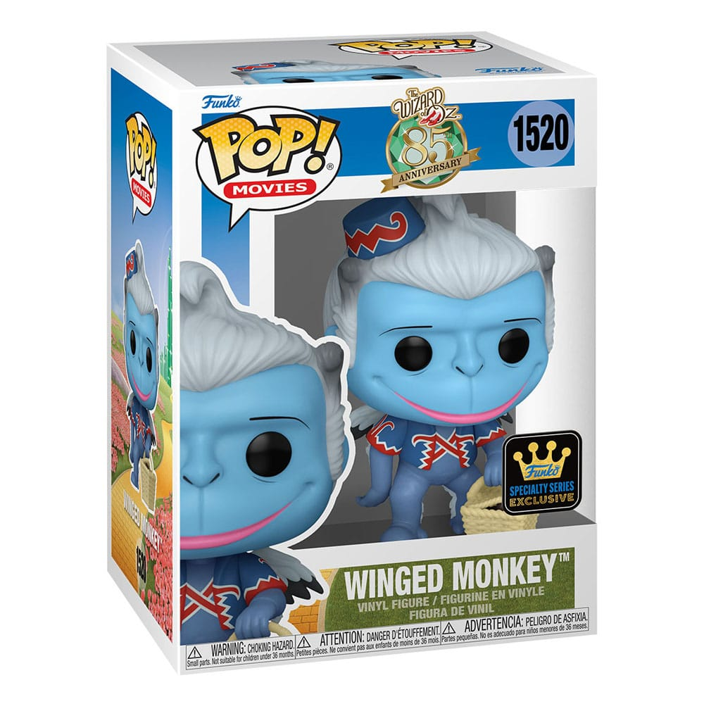 Una figura de vinilo Funko Pop del Mono Volador de El Mago de Oz en su caja.
