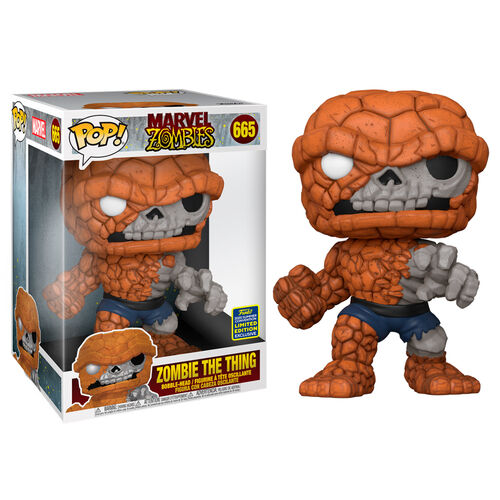 Figura Funko Pop de Marvel Zombies de Zombie The Thing con caja y esqueleto expuesto.