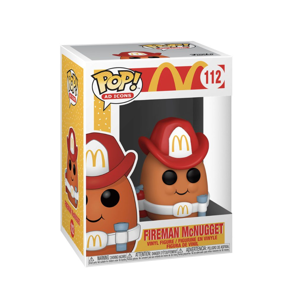 Eine Funko Pop Figur von Fireman McNugget im McDonald's Karton.