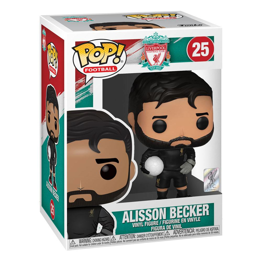 Funko Pop Vinyl-Figur des Liverpool-Torhüters Alisson Becker im schwarzen Trikot.