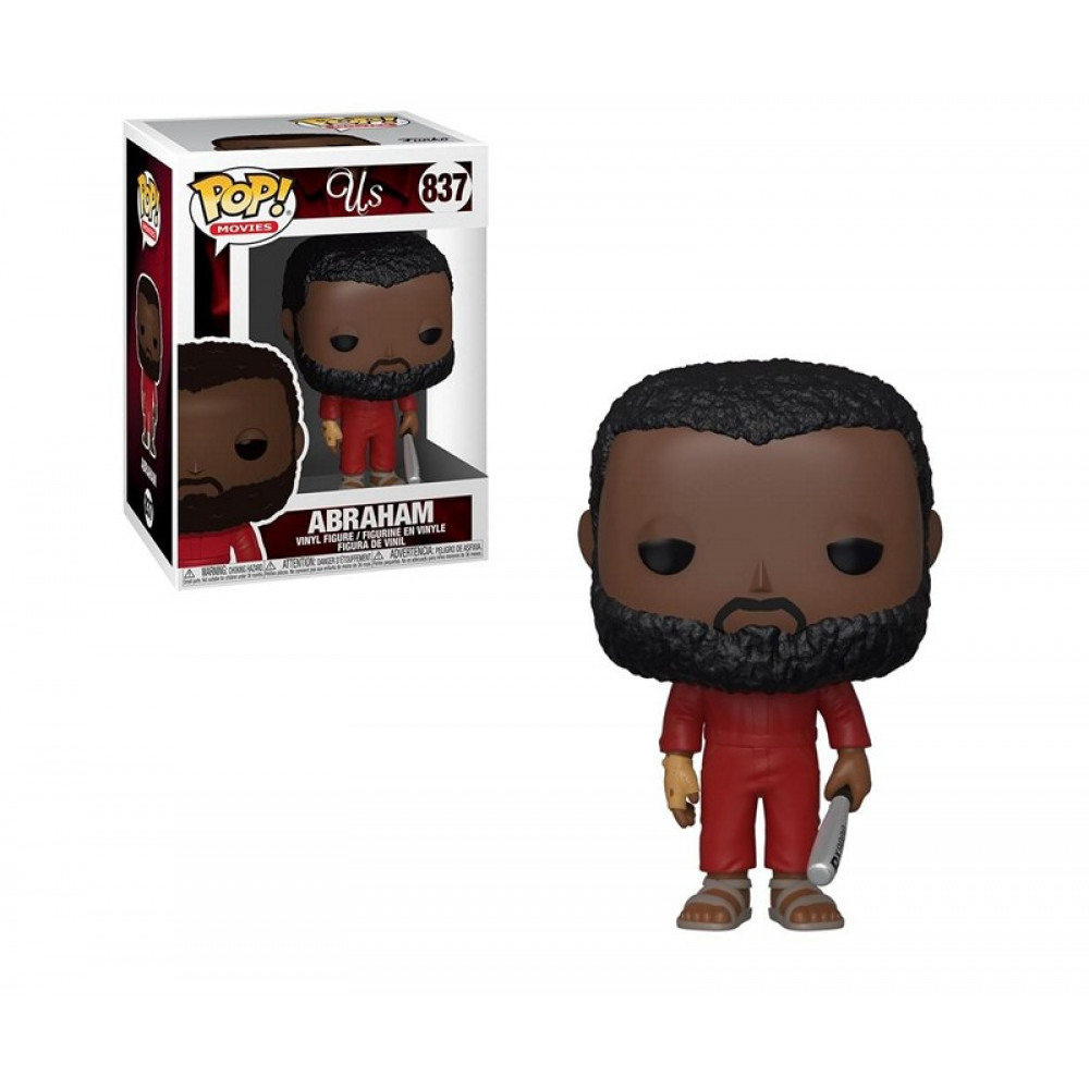 Funko Pop Figur von Abraham aus Us in rotem Overall mit Baseballschläger und Verpackung.
