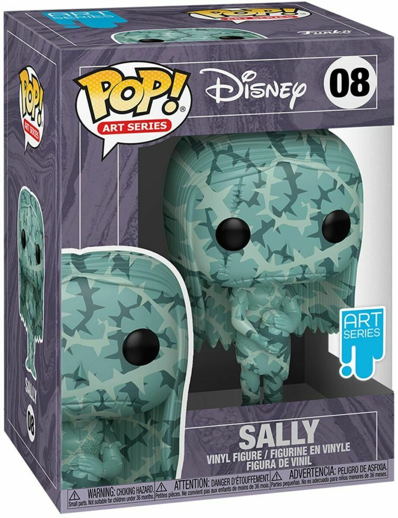 Verpackte Sally Funko Pop Art Series Vinylfigur in Hellblau mit Rankenmuster.