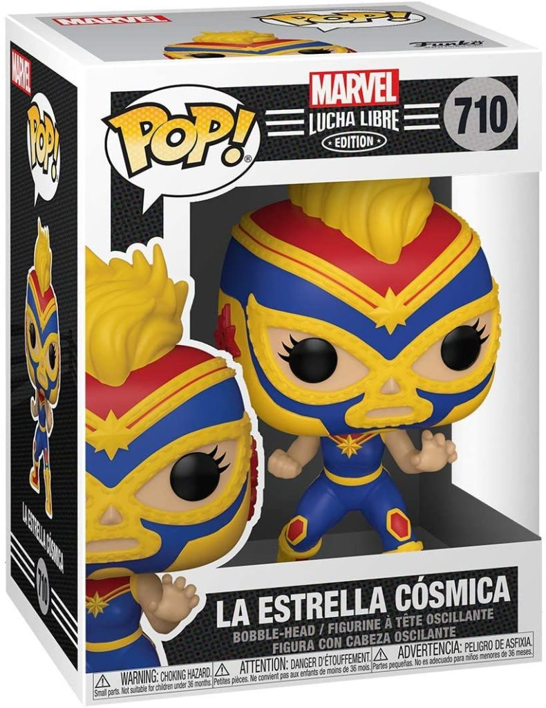 Marvel Lucha Libre Edition Pop! Figur von La Estrella Cósmea in buntem Wrestling-Kostüm in Verpackung.