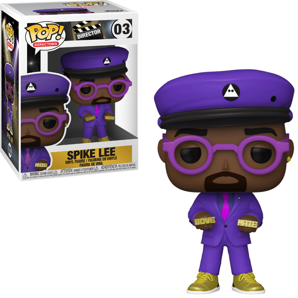 Spike Lee Pop! Vinyl-Figur mit violettem Anzug, Hut, Brille und Ringen.