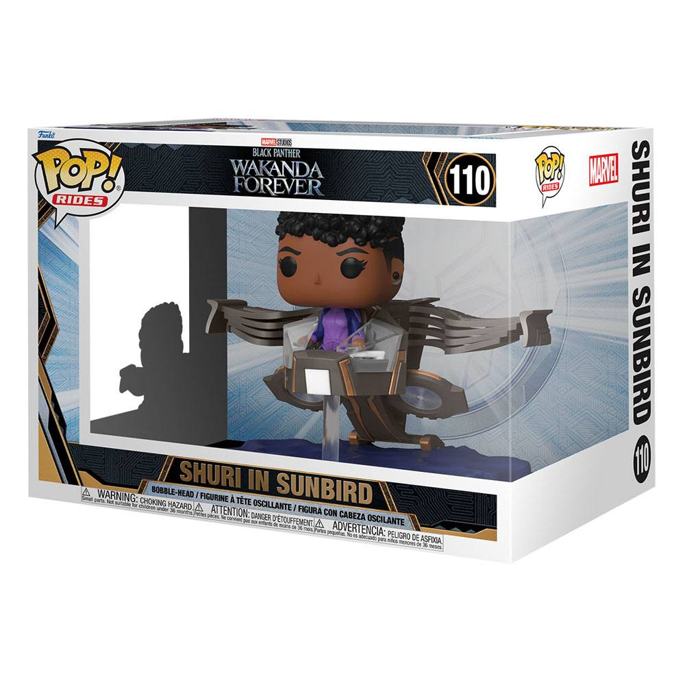 Action figure da collezione Pop! Rides Shuri in Sunbird nella sua scatola originale.