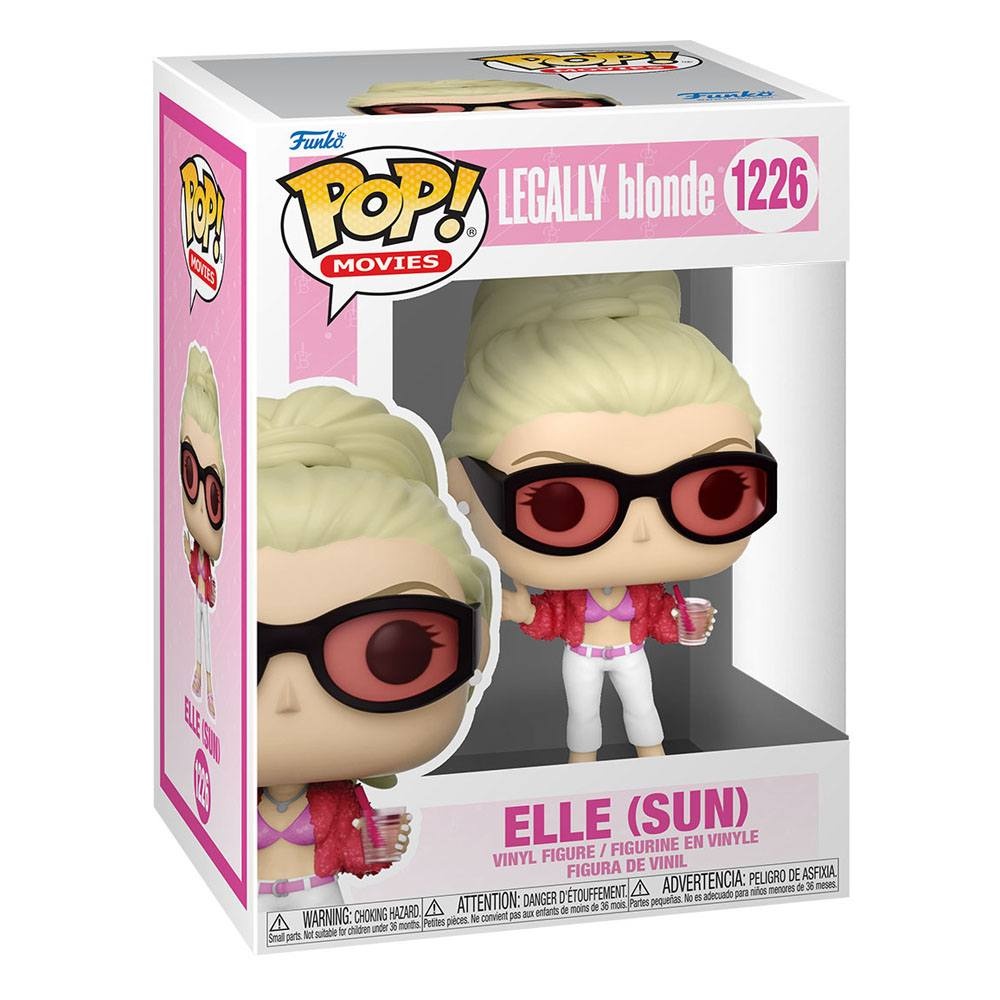 Funko Pop Vinylfigur Elle aus Legally Blonde in Originalverpackung mit Brille und rosa Outfit.