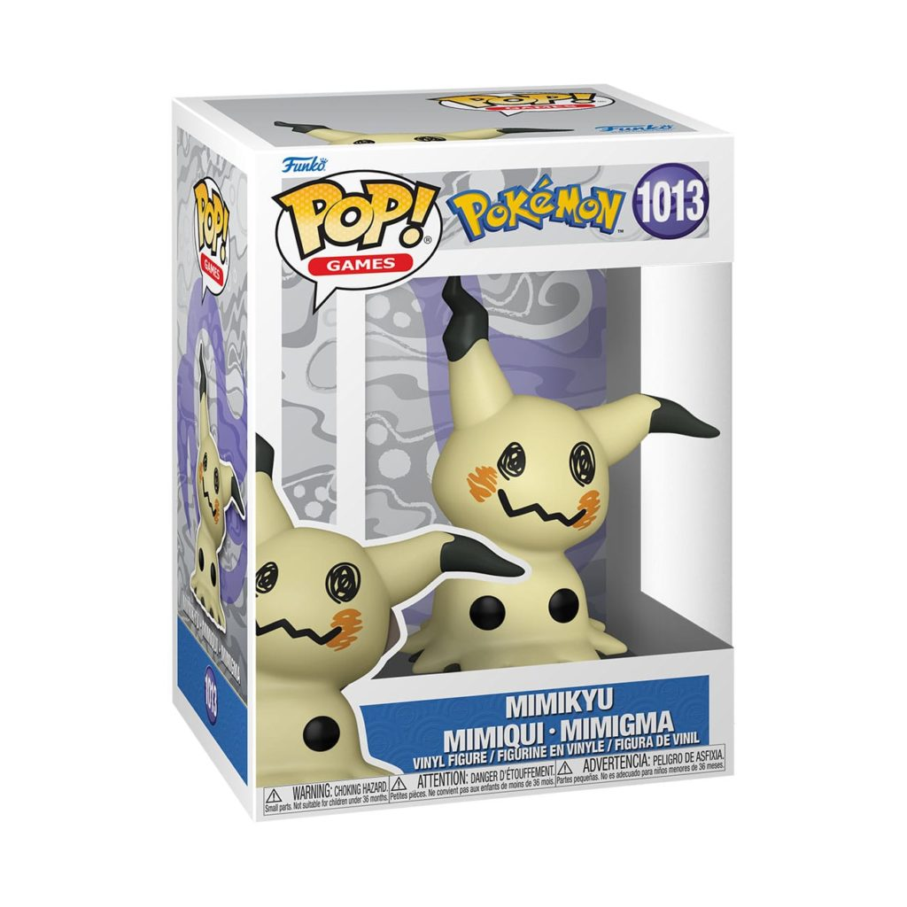 Eine Funko Pop Figur von Mimigma im verpackten Sammlerkarton mit Pokémon-Design.