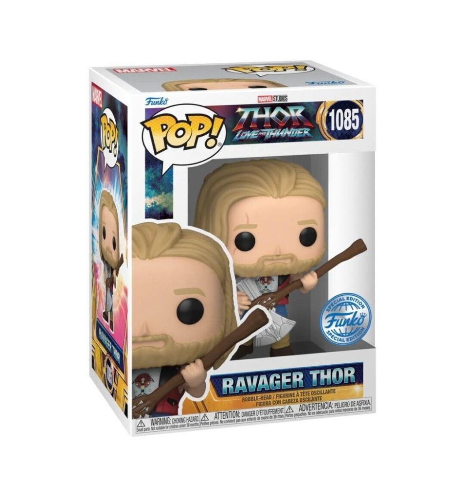 Figura Funko Pop Ravager Thor in scatola con ascia.