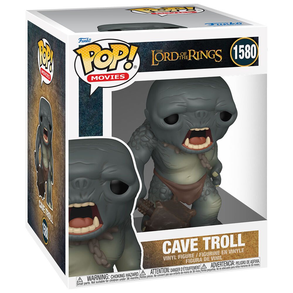 Figurine en vinyle Pop! Movies Cave Troll en boîte, Le Seigneur des Anneaux numéro 1580, troll gris rugissant avec massue.