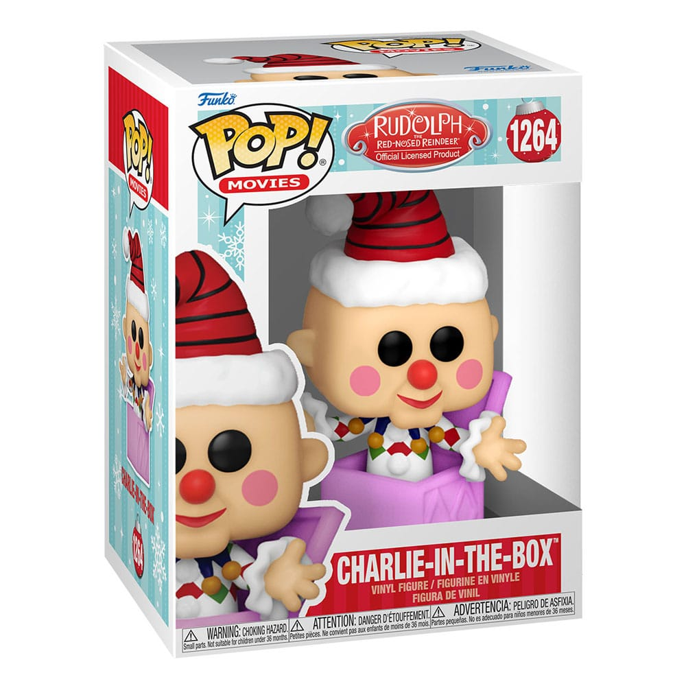Action figure Funko Pop di Charlie-in-the-Box in scatola natalizia.