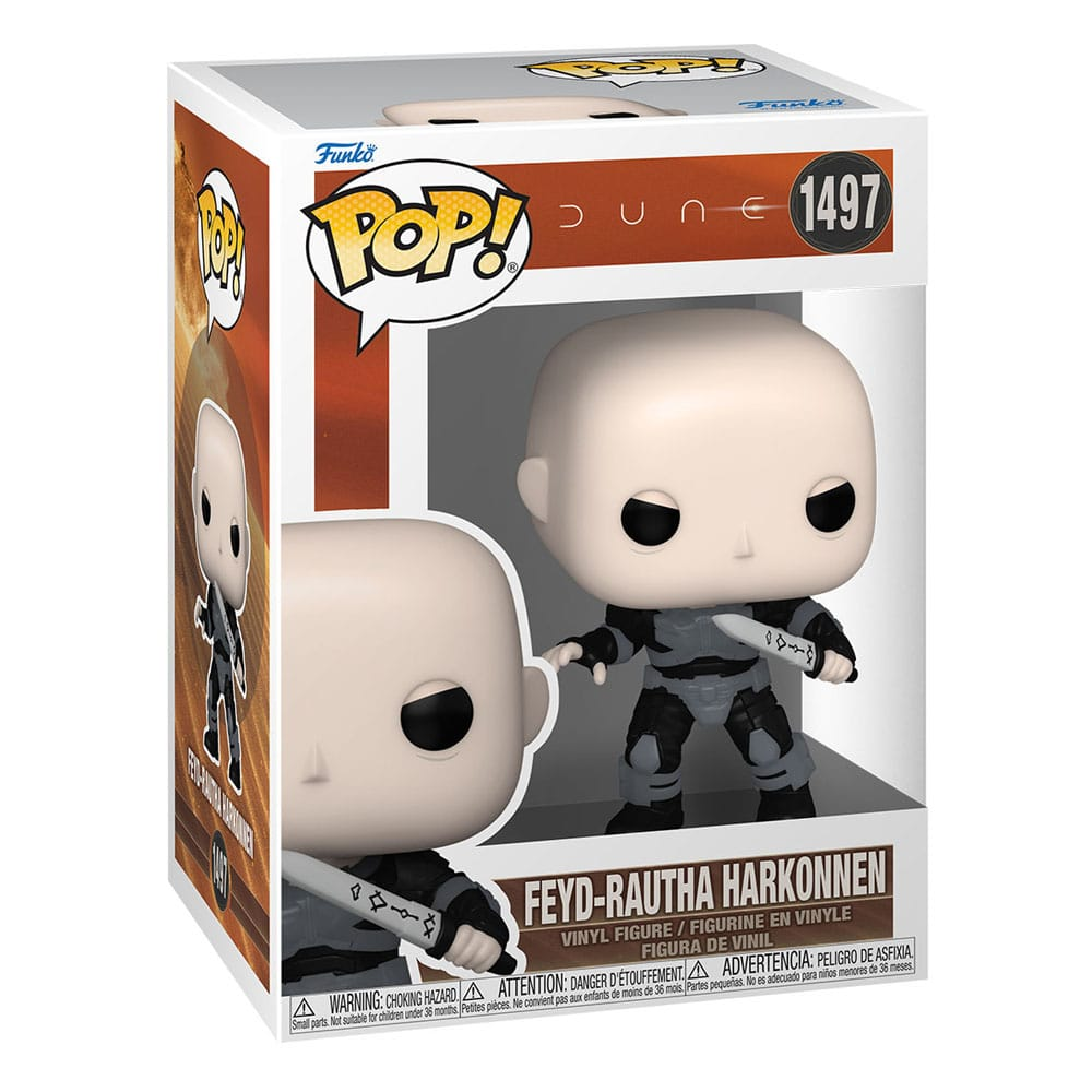 Figura de vinilo Funko Pop 1497 de Feyd-Rautha Harkonnen en su caja.