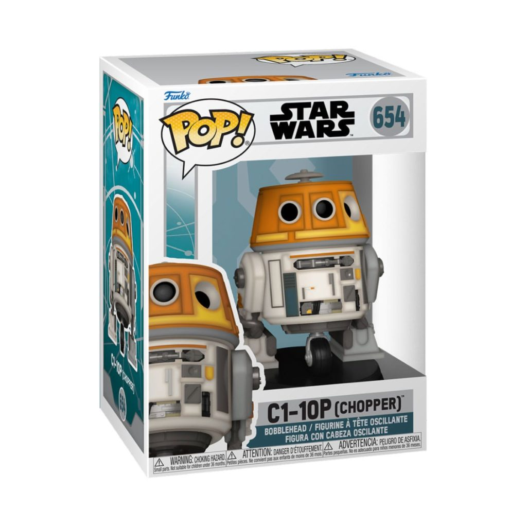 Eine Funko Pop Star Wars C1-10P Chopper Figur in ihrer Originalverpackung.