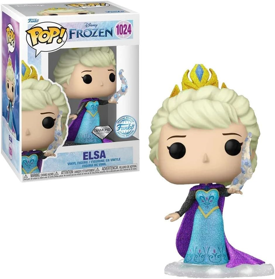 Funko Pop Elsa Figur aus Frozen mit blauer Kleidung, goldenem Diadem und ihrer Box.