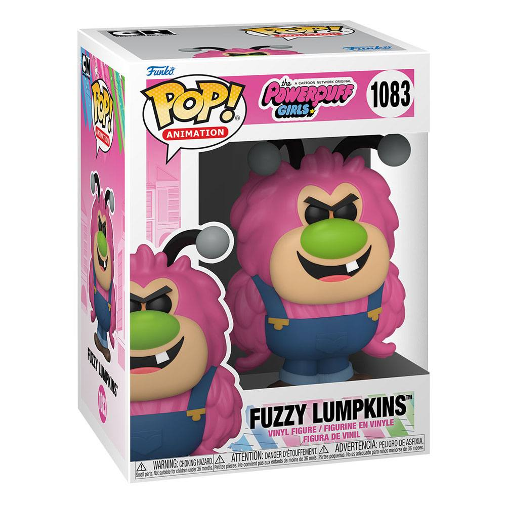 Una figura de vinilo Pop! Animation de Fuzzy Lumpkins de The Powerpuff Girls en su caja colorida.