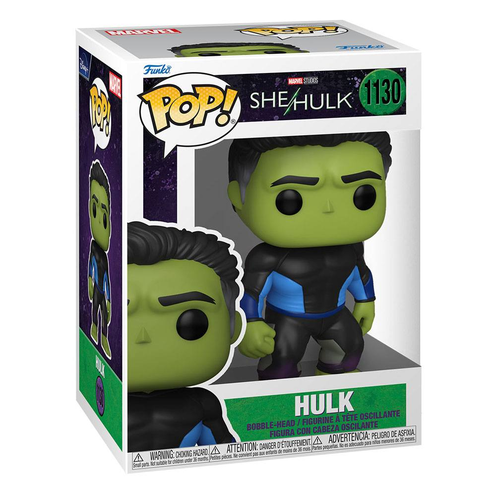 Una figure in vinile Funko Pop in scatola di She-Hulk in abito blu e nero, numero 1130.