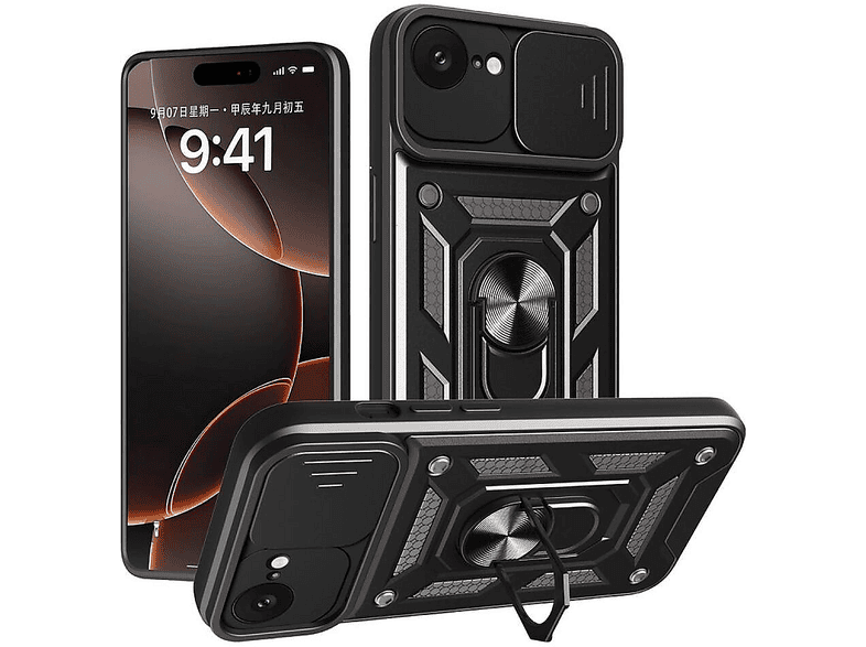 EVIMDEYOKYOK iPhone 16e Uyumlu Pars Lens Yüzüklü Silikon Telefon Kılıfı Siyah
