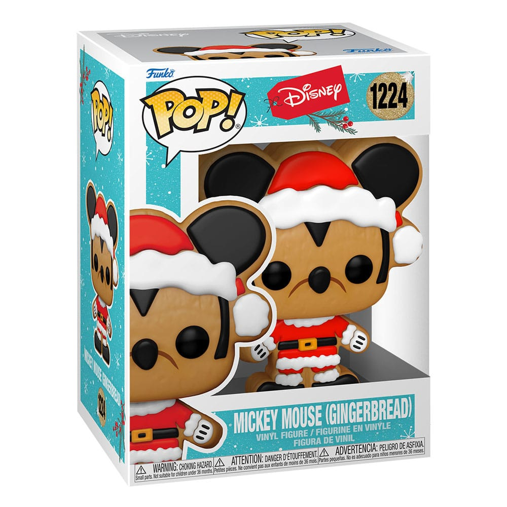 Figure in vinile Funko POP! Disney Topolino Pan di Zenzero in scatola natalizia.