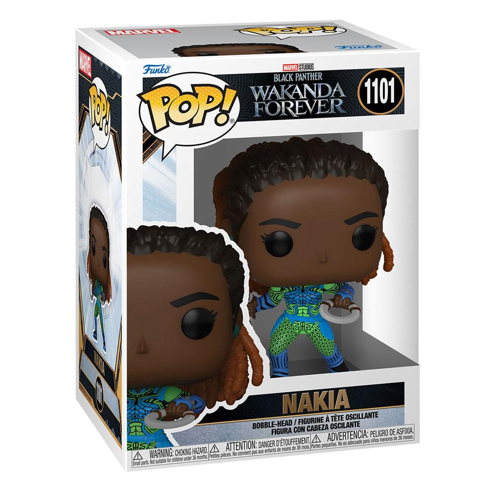 Eine Funko Pop Box mit einer Nakia Wackelfigur aus Black Panther Wakanda Forever.