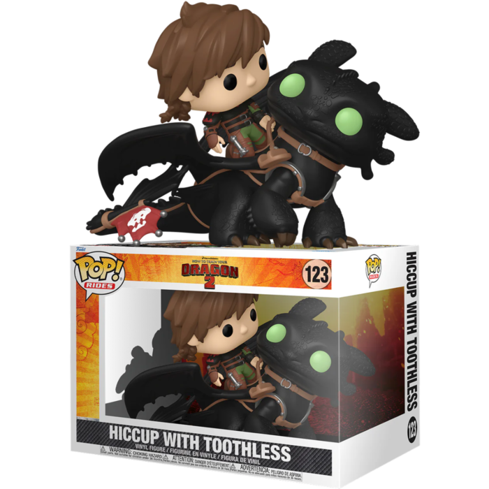 Figurka Funko Pop! przedstawiająca Czkawkę na Szczerbatku z Jak wytresować smoka 2, z pudełkiem.