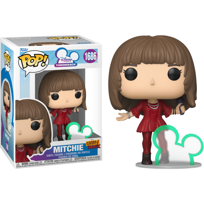 Funko Pop Figur von Mitchie aus Camp Rock in rotem Kleid mit Mikrofon, inklusive Box.