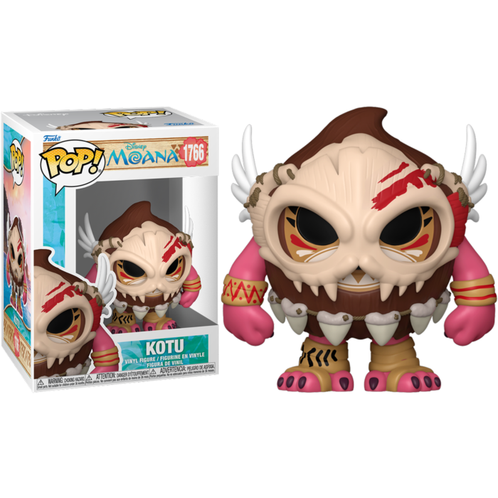 Funko Pop! Figur Kotu aus Disney Vaiana, stehend neben seiner bunten Originalverpackung.