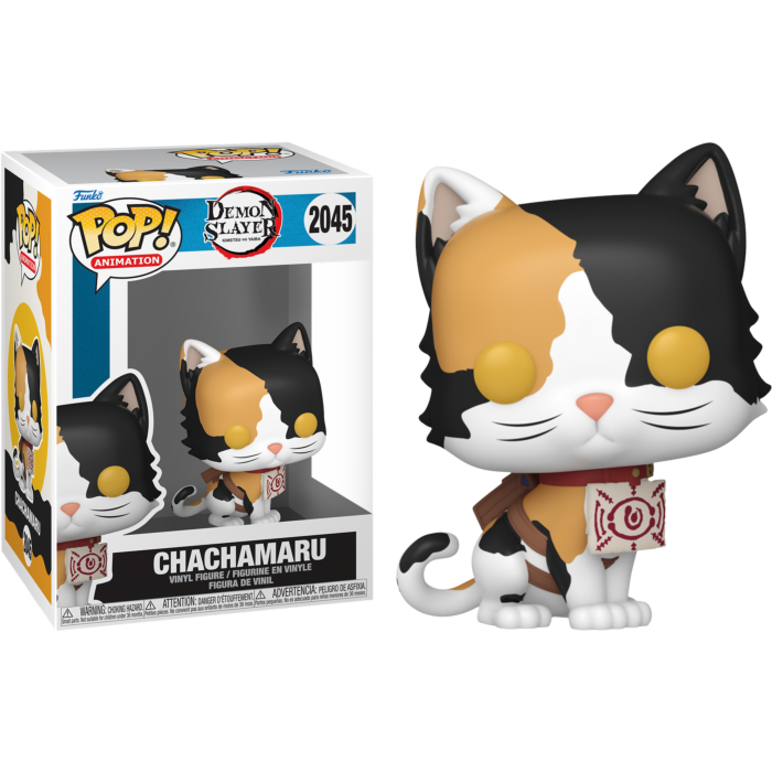 Demon Slayer Chachamaru Funko Pop Vinyl-Figur mit Schachtel, eine Glückskatze mit Beutel.