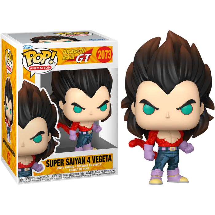 Figura de vinilo Funko Pop de Super Saiyan 4 Vegeta de Dragon Ball GT junto a su caja.