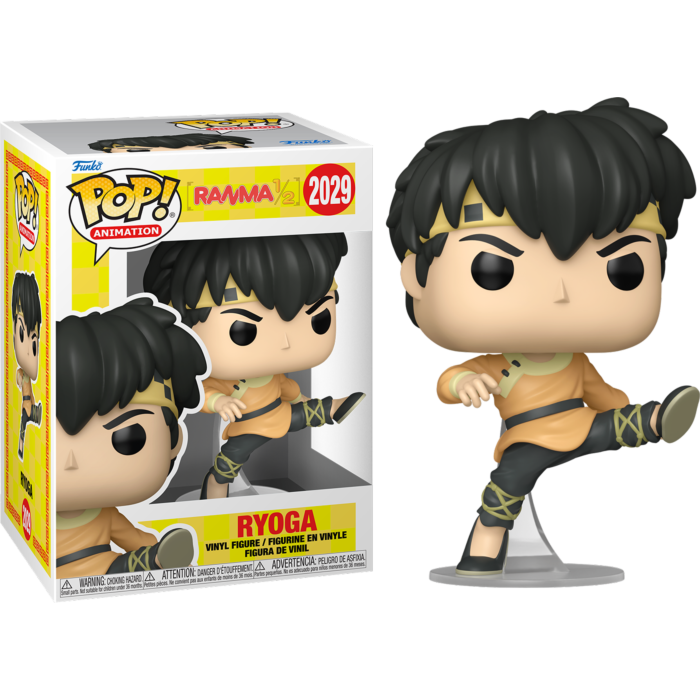 Ryoga Funko Pop Vinyl-Figur neben ihrer Box zeigt die Figur in einer Kampfkunst-Pose.